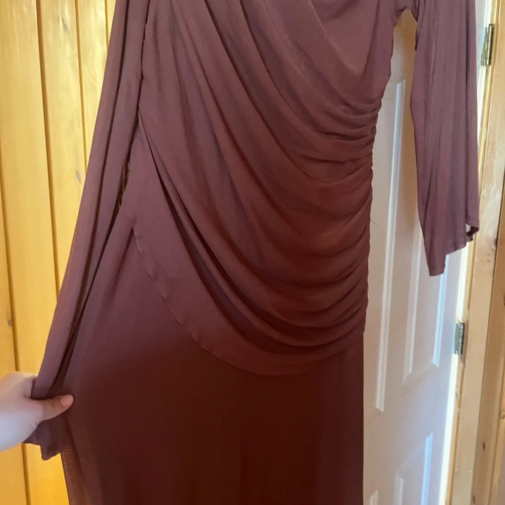 ASOS Long Sleeve Draped Maxi Dress in Mauve - Picture 4 of 4